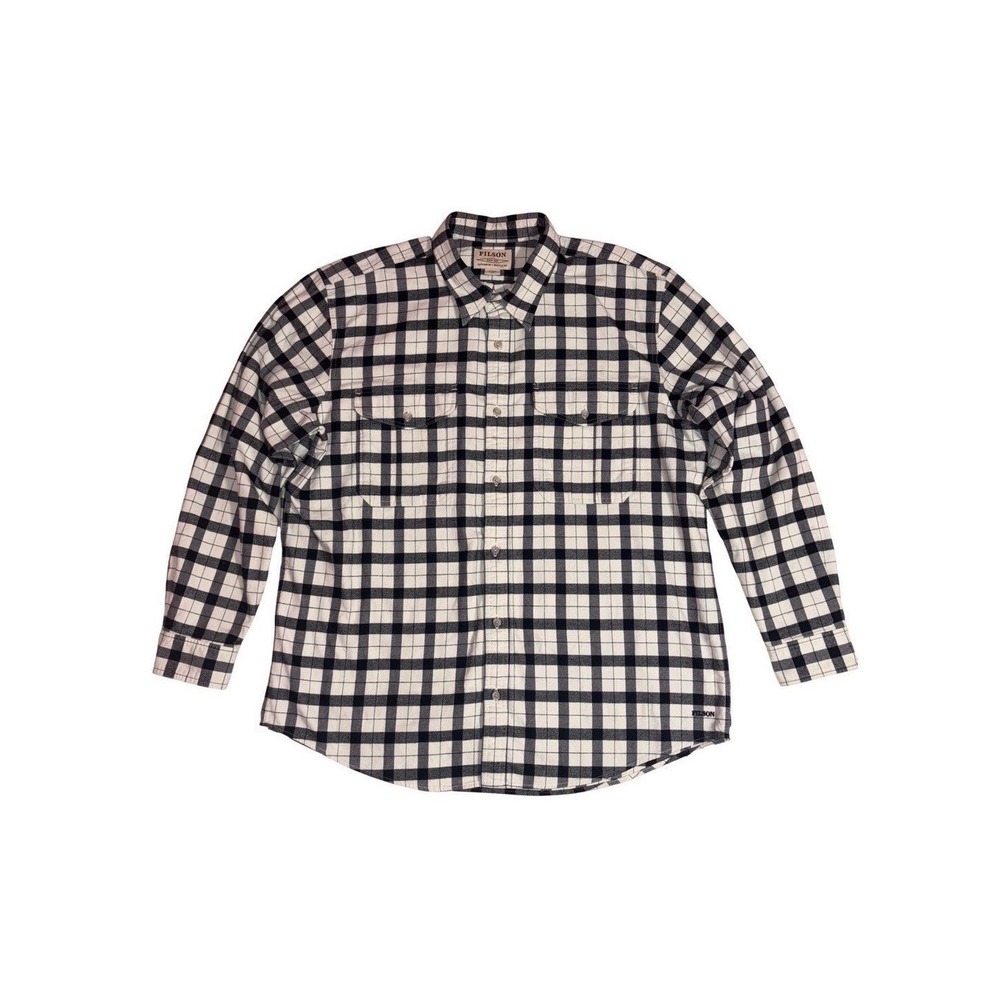 FILSON Alaskan Guide Flannel Shirt Mens XXL Black White Plaid Button Down Pocket